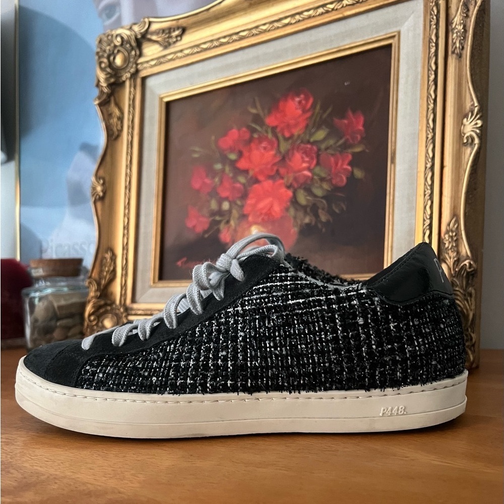 P448 John Shaka Women's Tweed Sneakers Glitter Black Gray Skater Surfer Size 37